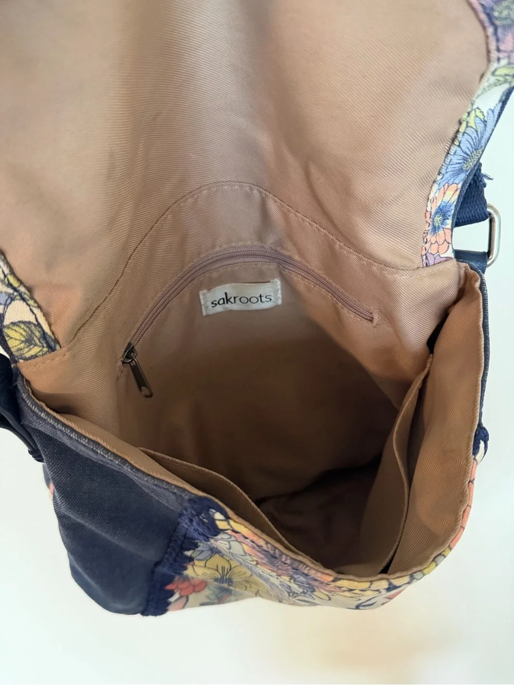 SAKROOTS Navy & Wildflower Butterfly Print Adjustable Crossbody Hobo Bag